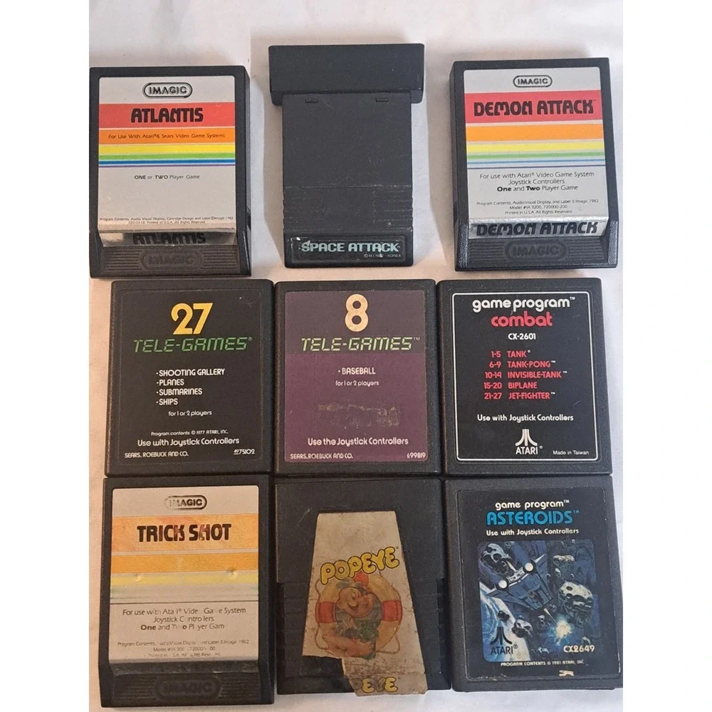Atari 2600 9 Game Lot Demon Attack Atlantis Asteroids Popeye Combat